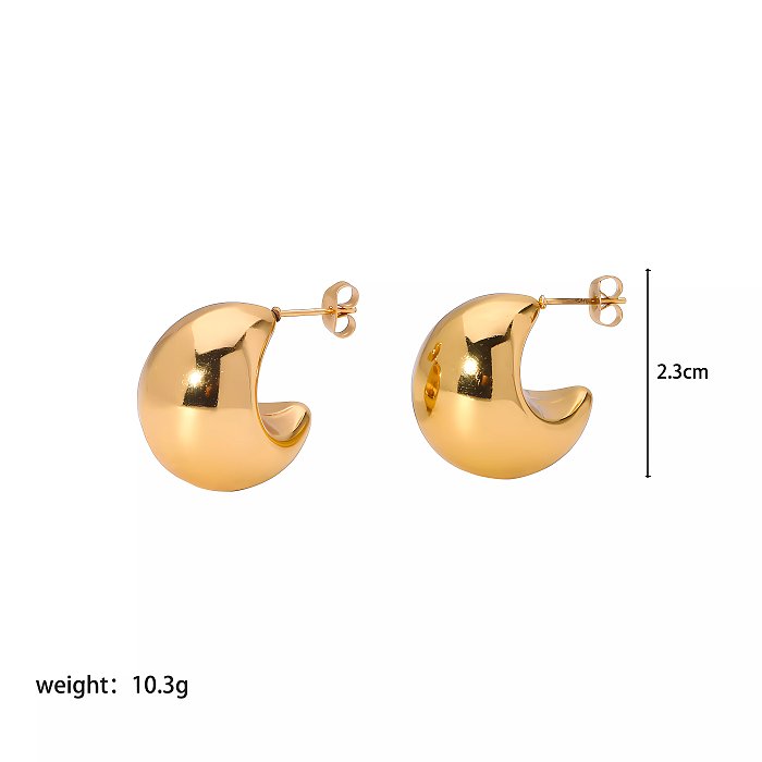 زوج واحد من أقراط الأذن المطلية بالذهب عيار 1 قيراط والمطلية بالتلميع على شكل C بتصميم بسيط من الفولاذ المقاوم للصدأ