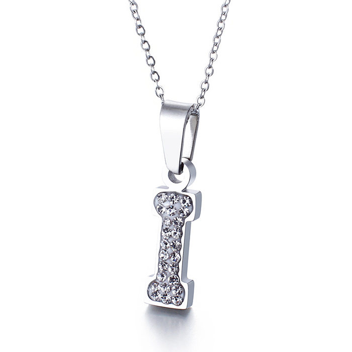 New Full Diamond Female Necklace 26 English Letters Stainless Steel  Necklace Wholesale