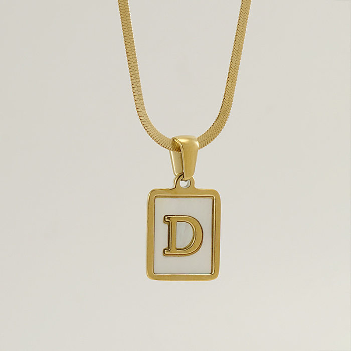 Collier avec pendentif en forme de coquille avec incrustation de placage en acier inoxydable avec lettres à la mode, 1 pièce