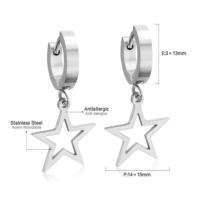 1 paire de boucles d'oreilles en forme d'étoile et de cœur, Style Simple et décontracté, incrustation rectangulaire en acier inoxydable et Zircon