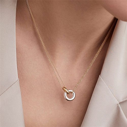 Collier avec pendentif en forme de cercle de style simple plaqué acier inoxydable, 1 pièce