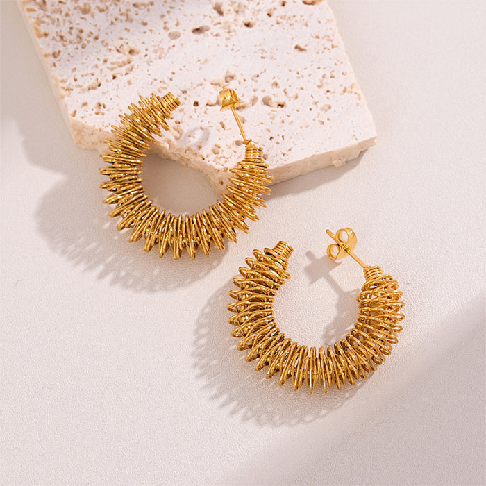 1 Pair Retro Simple Style C Shape Round Plating Stainless Steel  18K Gold Plated Earrings