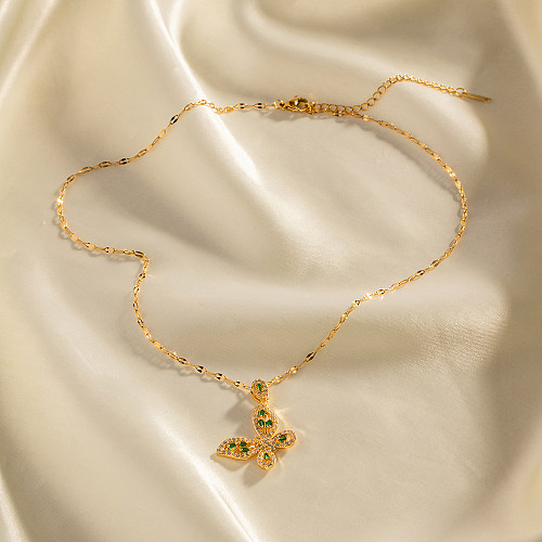 1 Stück Halskette mit Schmetterlings-Anhänger im INS-Stil, Edelstahl-Beschichtung, Inlay-Zirkon-Anhänger