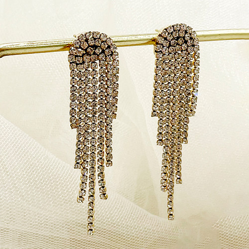 1 Paar luxuriöse, glänzende, unregelmäßige Quasten-Ohrringe aus Edelstahl mit Inlay und Zirkon-Vergoldung