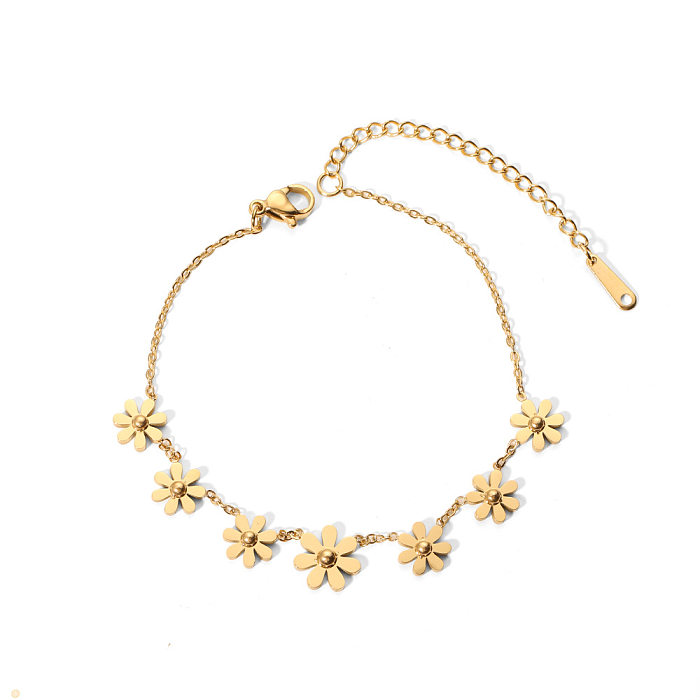 Casual Basic Geometric Flower Stainless Steel Plating 18K Gold Plated Bracelets