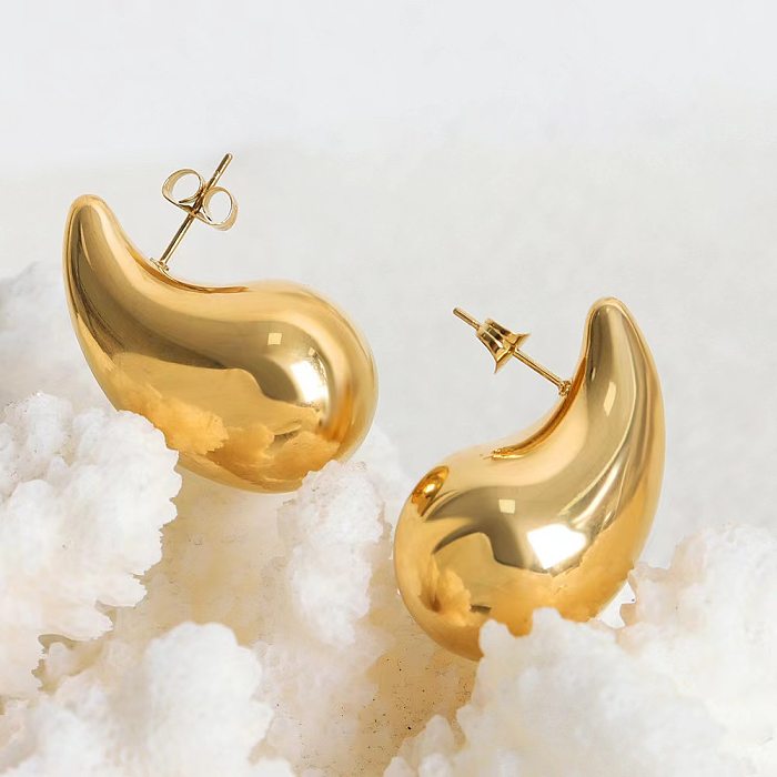 1 paire de clous d'oreilles décontractés en acier inoxydable plaqué or et argent, couleur unie