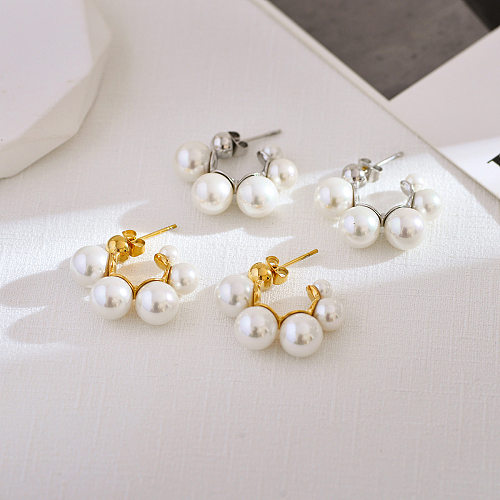 1 Paar elegante, luxuriöse, runde Ohrstecker aus Edelstahl mit künstlichen Perlen