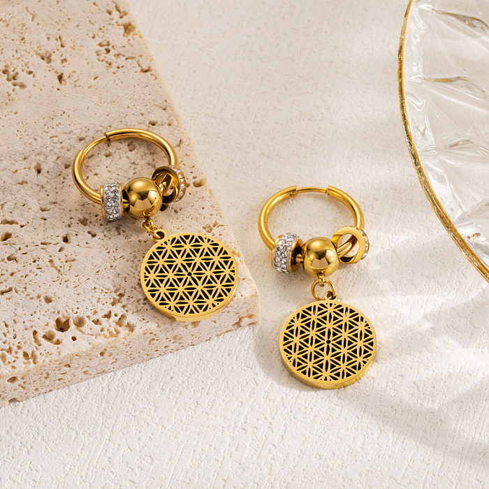 1 Paar lässige, moderne, runde, plattierte Inlay-Ohrringe aus Edelstahl mit Perle und vergoldetem Ohrhänger