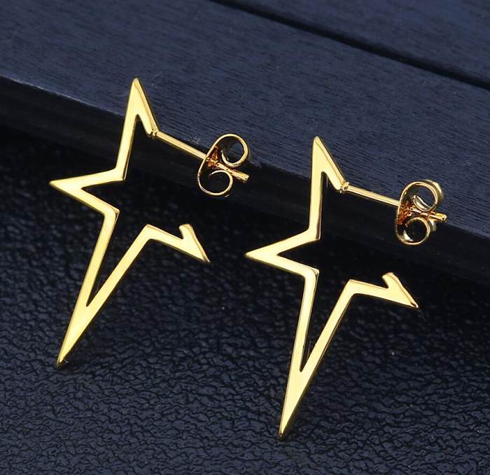 1 par de brincos de orelha revestidos de aço inoxidável com pentagrama moderno