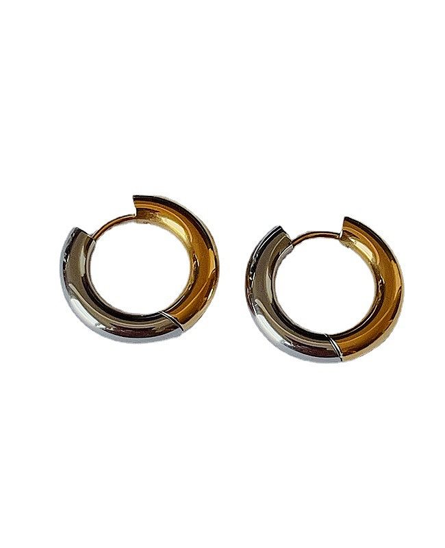 1 Pair Retro Color Block Stainless Steel Plating Hoop Earrings