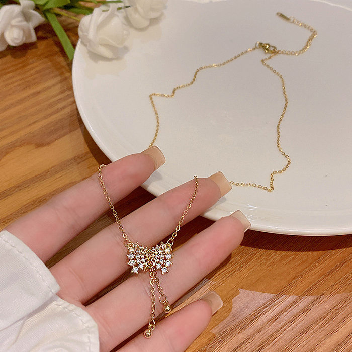 Collier avec pendentif en diamant artificiel, nœud papillon tendance, incrustation en acier inoxydable, 1 pièce