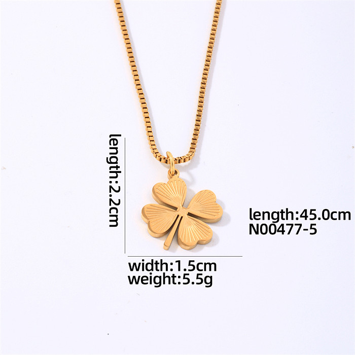Hip-Hop Simple Style Roman Style Four Leaf Clover Stainless Steel Polishing Plating Gold Plated Pendant Necklace