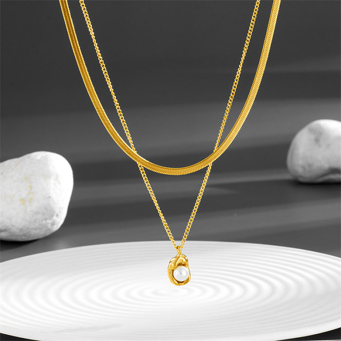 Simple Style Pea Stainless Steel Plating Inlay Zircon 18K Gold Plated Pendant Necklace
