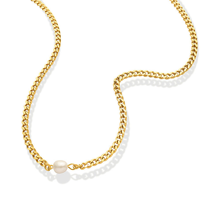 Modische Süßwasserperlen-Halskette aus Edelstahl, 18 Karat Gold