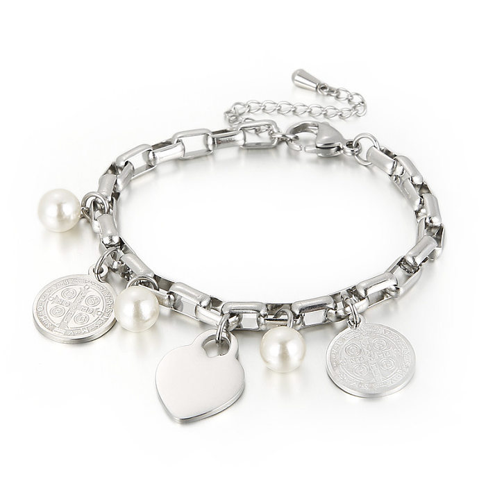 Stainless Steel Heart-shaped Round Tag Pearl Fashion Bracelet Wholesale Jewelry jewelry