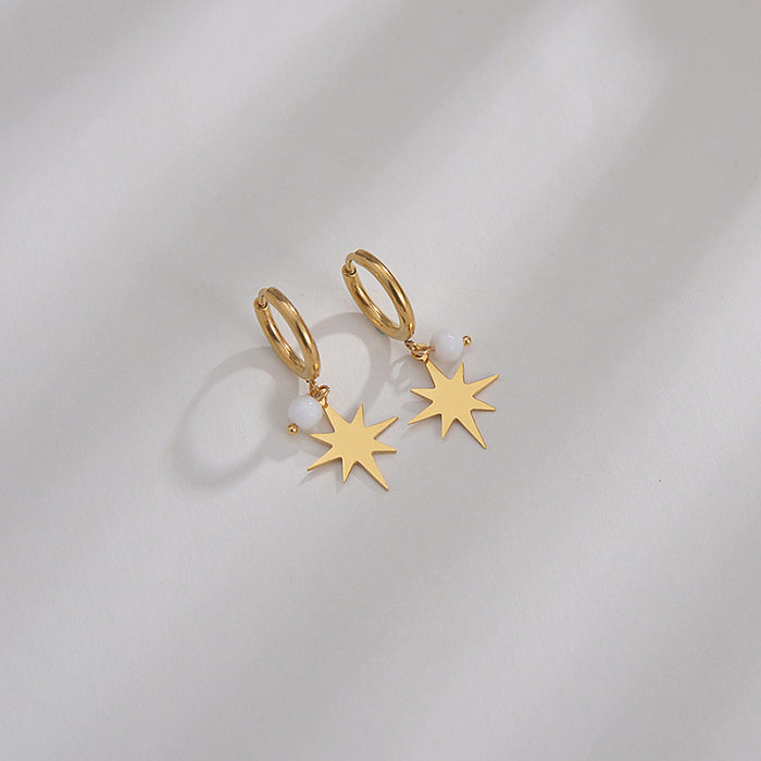 Vintage Rice Beads Eight-pointed Star Round Stainless Steel  Earrings