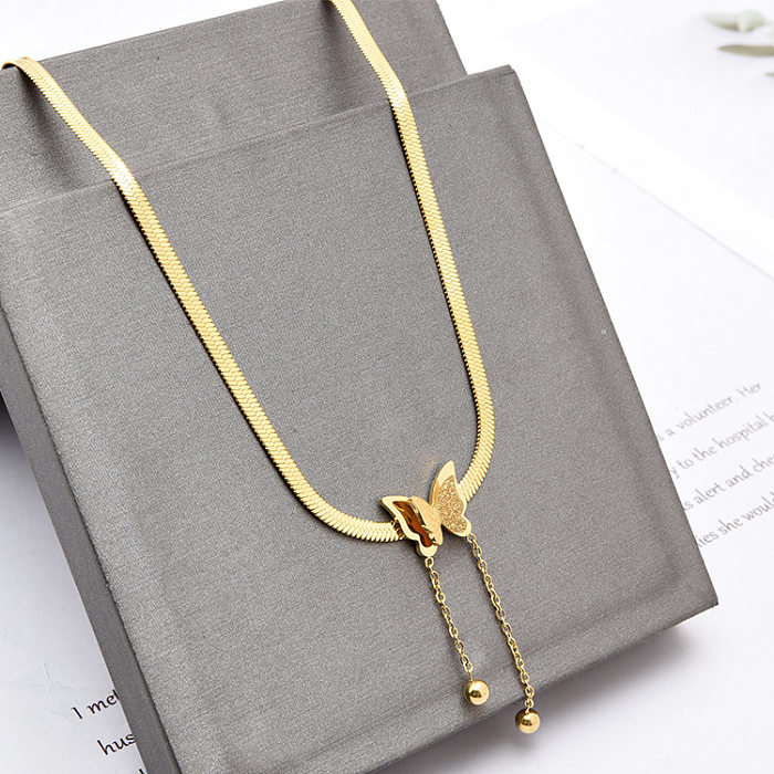 Vintage Style Butterfly Stainless Steel Plating 18K Gold Plated Necklace