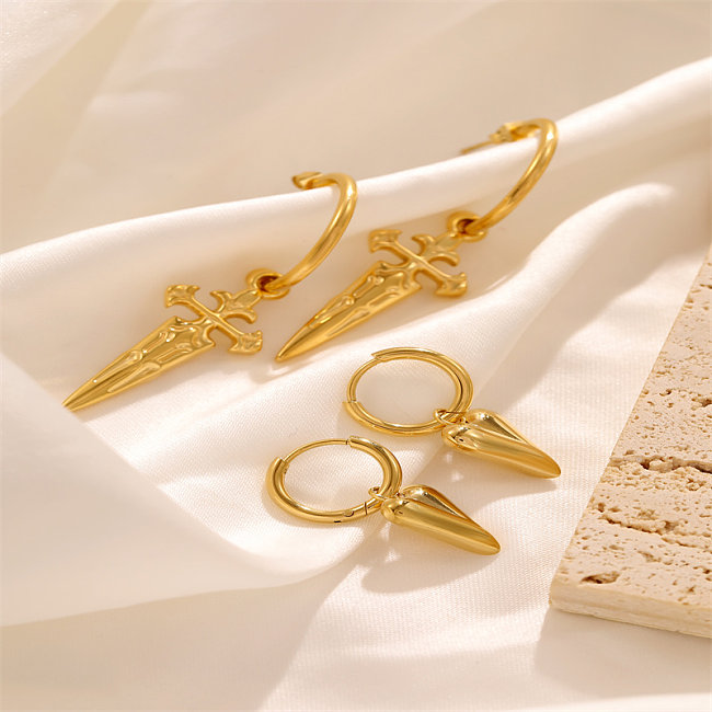 1 Pair Sweet Simple Style Cross Plating Stainless Steel  Gold Plated Earrings