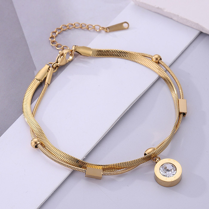 Korean Style Circle Stainless Steel Plating Inlay Rhinestones Gold Plated Bracelets