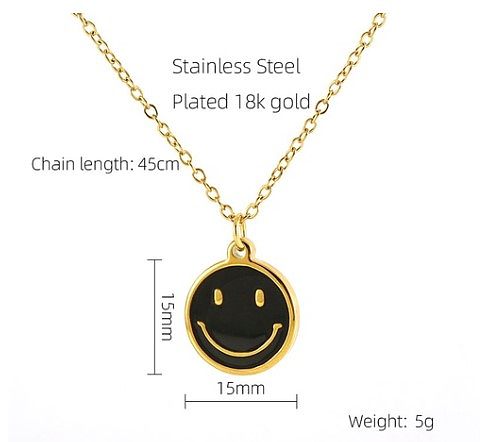 Wholesale Korean Style Smiley Face Stainless Steel  18K Gold Plated Pendant Necklace