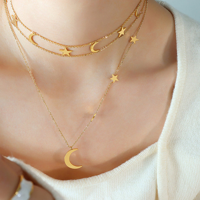 1 Piece Fashion Star Moon Stainless Steel Plating Necklace