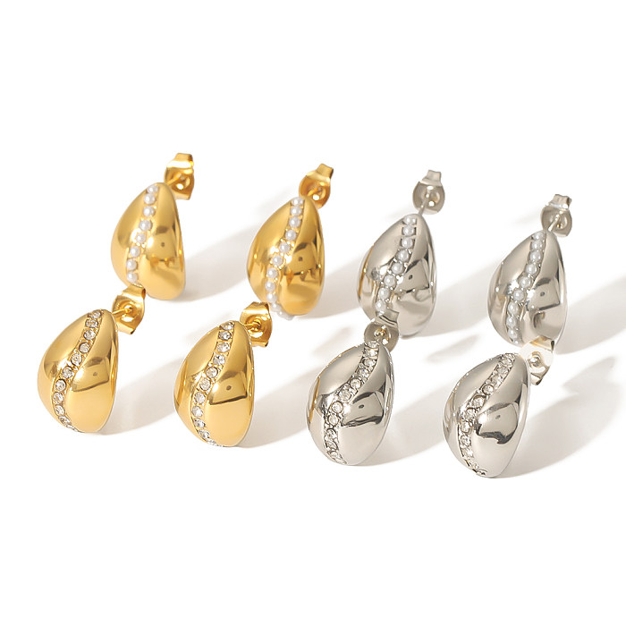 1 paire de clous d'oreilles plaqués or 18 carats, Style Simple, couleur unie, incrustation de placage de polissage, perles artificielles en acier inoxydable, Zircon