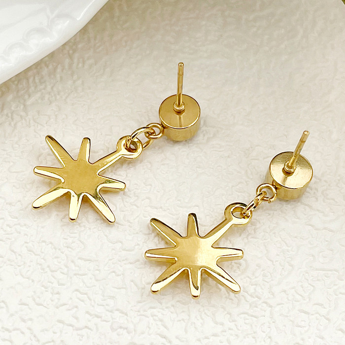 1 Pair IG Style Star Plating Inlay Stainless Steel  Artificial Gemstones Rhinestones Gold Plated Drop Earrings