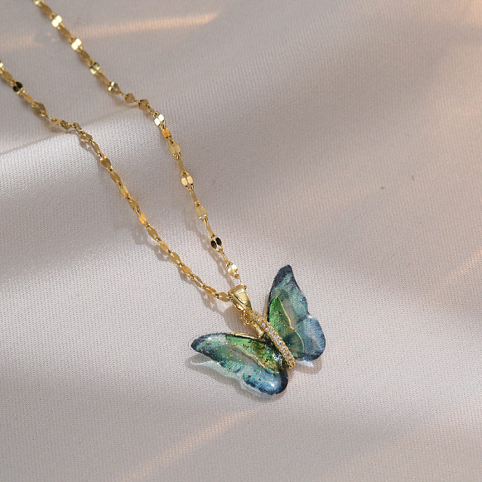 Collier pendentif patchwork en acier inoxydable papillon de style simple