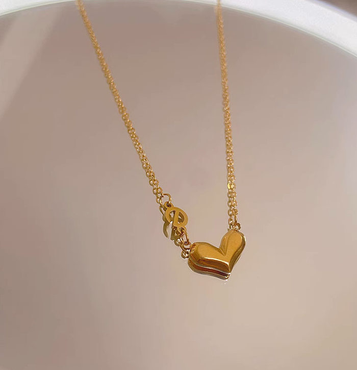Elegante estilo simples carta coração forma chapeamento de aço inoxidável colar banhado a ouro 18K