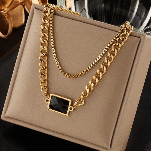 Simple Style Square Stainless Steel  Layered Necklaces Gold Plated Stainless Steel  Necklaces