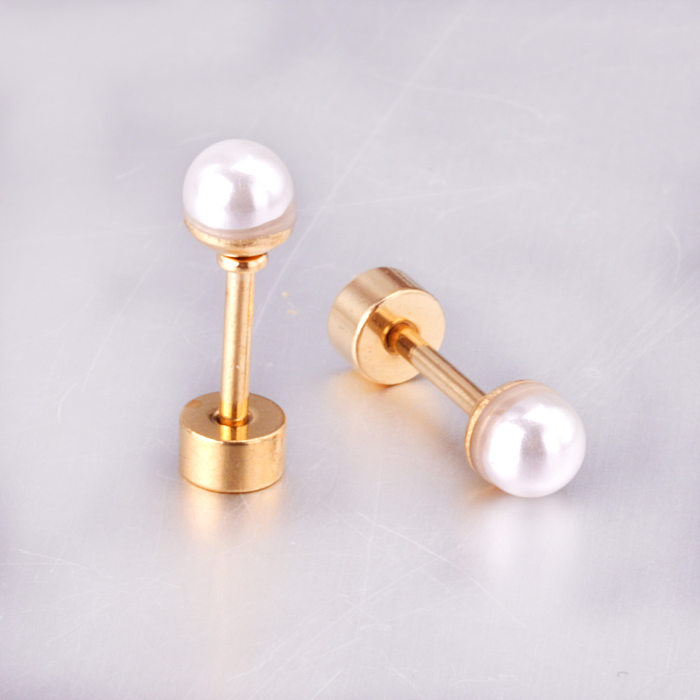 Modische, geometrische Perlen-Ohrstecker mit Edelstahlbeschichtung, 1 Paar