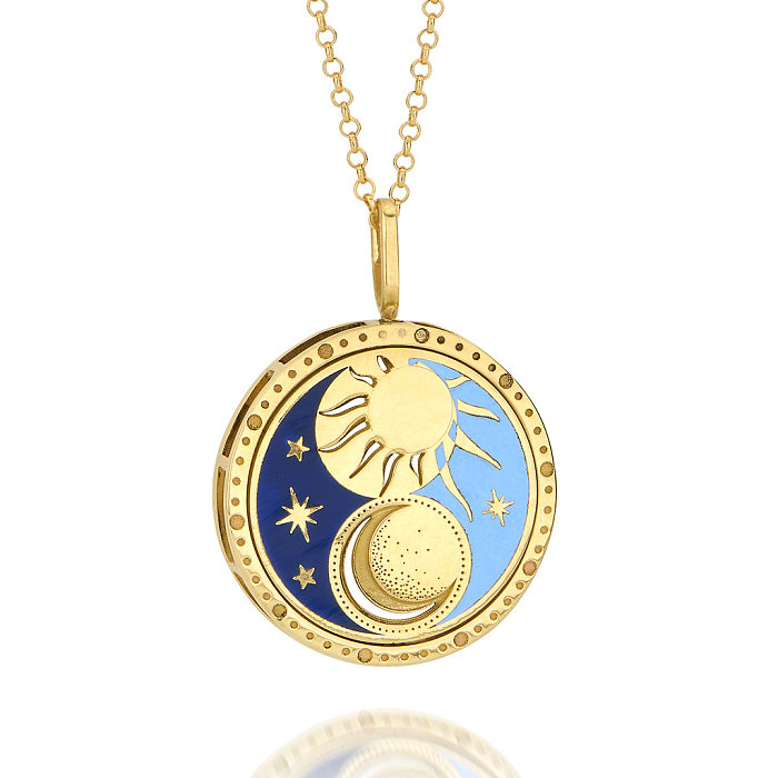 Casual Star Moon Eye Stainless Steel  Plating Carving 18K Gold Plated Pendant Necklace