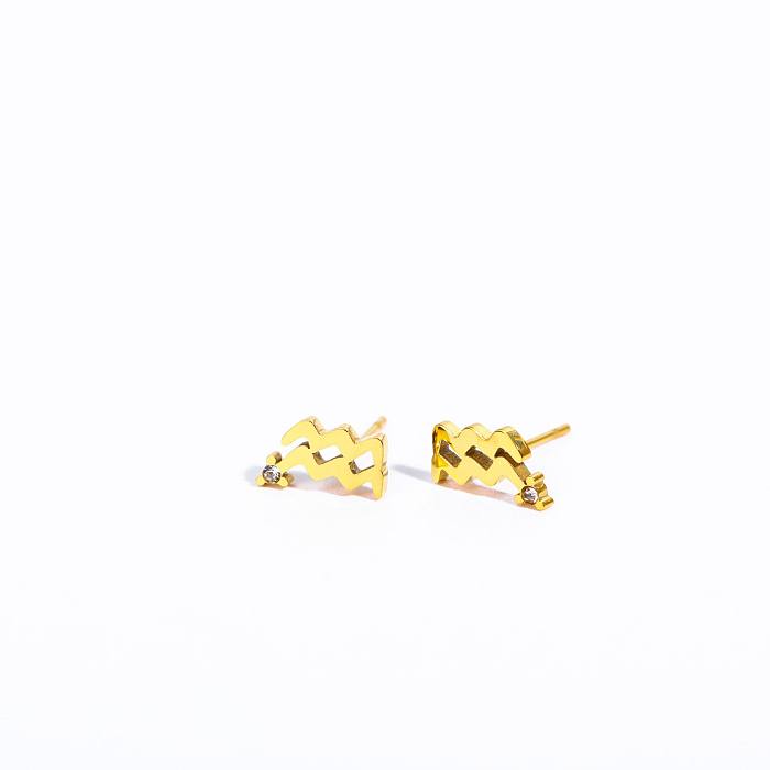 1 paire de clous d'oreilles plaqués or 18 carats, Style Simple, incrustation de placage de Constellation en acier inoxydable et Zircon