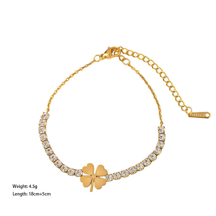 Damen-Armbänder mit Blumen-Titan-Stahlbeschichtung und Inlay aus künstlichem Diamant