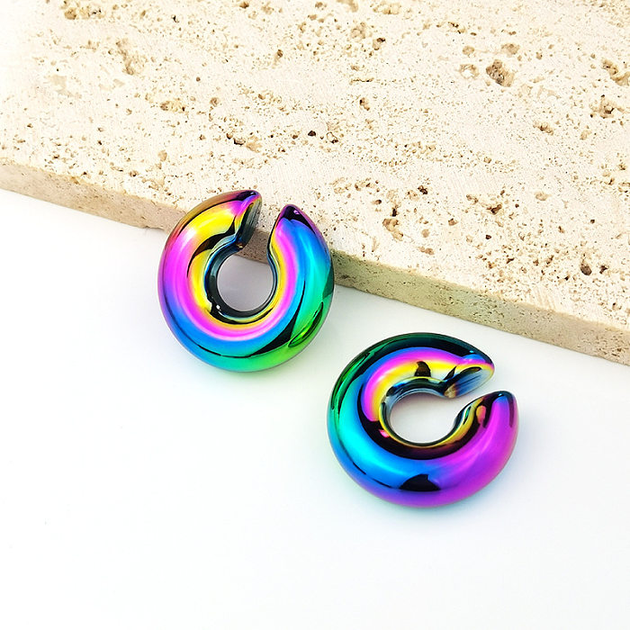 1 paire de boucles d'oreilles en acier inoxydable, Style Simple et Cool, placage de couleur unie