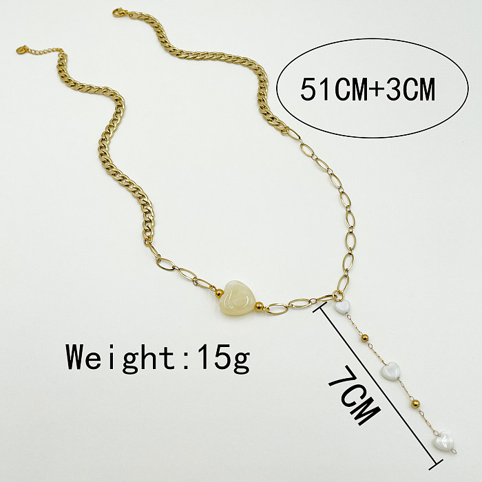 Glamouröse, schlichte, künstlerische herzförmige Halskette aus Edelstahl mit Quastenbeschichtung und 14-Karat-Vergoldung