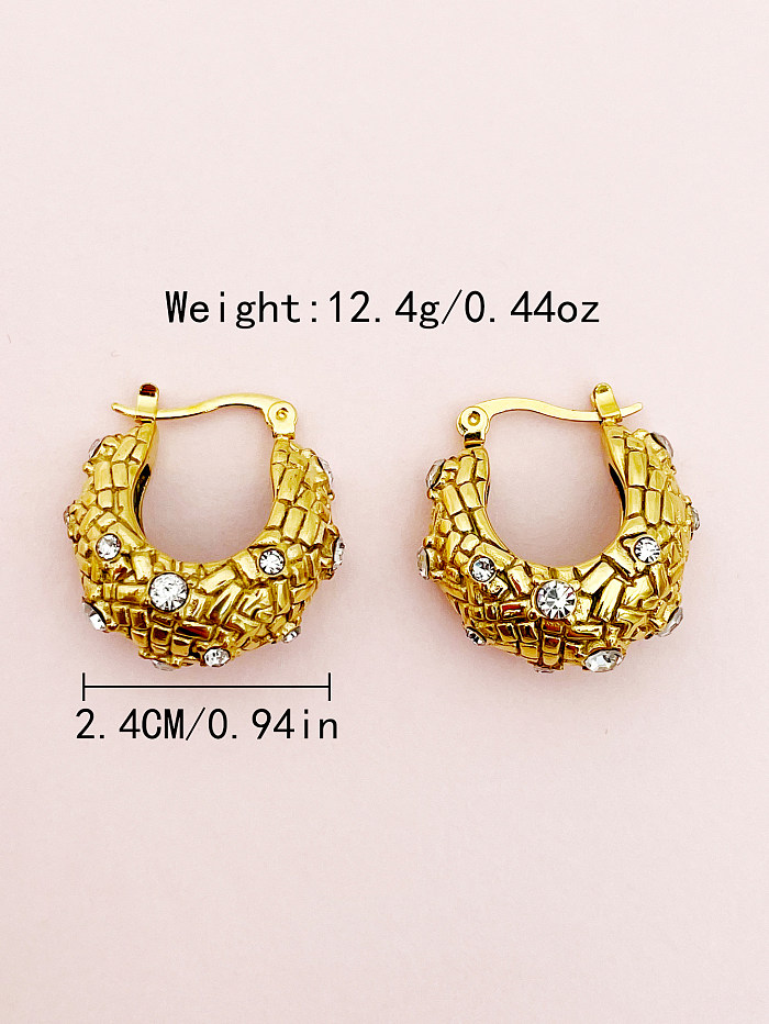 1 Paar luxuriöse rechteckige Ohrringe aus Edelstahl mit Metallbeschichtung und Inlay aus Strasssteinen, 14 Karat vergoldet