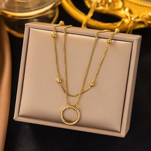 Simple Style Round Stainless Steel Plating Pendant Necklace