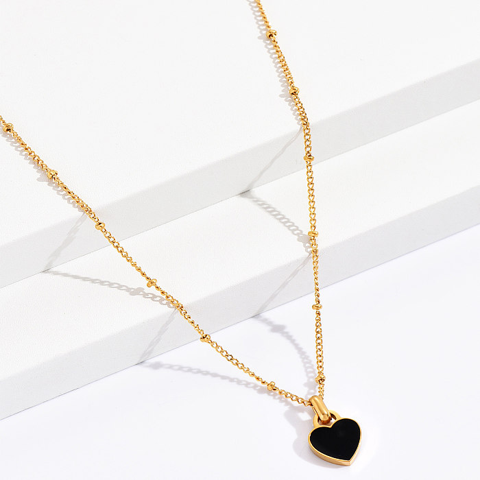 Fashion Heart Shape Stainless Steel  Enamel Inlay Resin Pendant Necklace 1 Piece