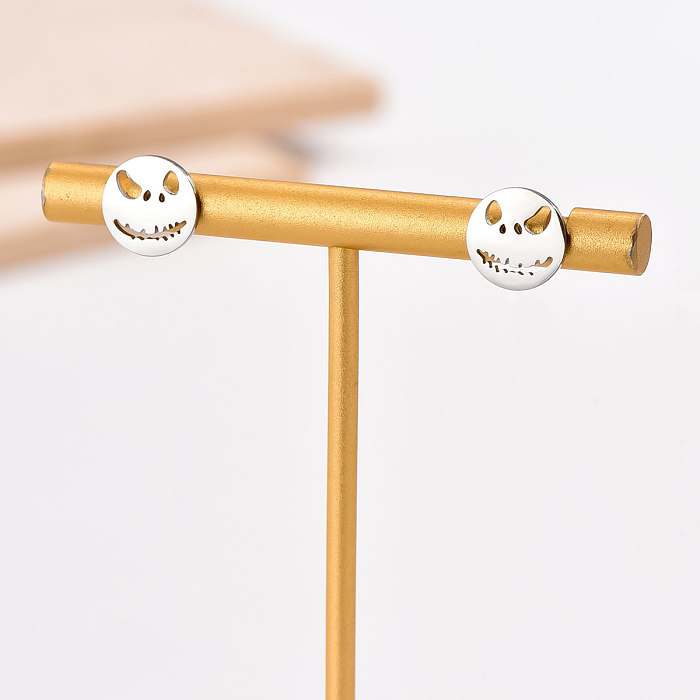 1 Pair Funny Simple Style Halloween Pattern Grimace Hollow Out Stainless Steel  Ear Studs