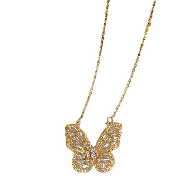 Retro-Schmetterlings-Halskette aus Edelstahl mit Zirkoneinlage