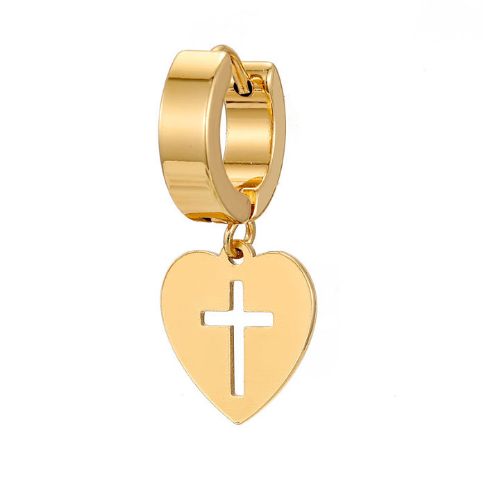 Elegante cruz em formato de coração em aço inoxidável esmalte pendurado brincos 1 par