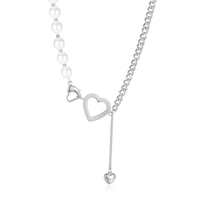 Fashion Heart Pearl Stitching Stainless Steel  Necklace Clavicle Chain Wholesale