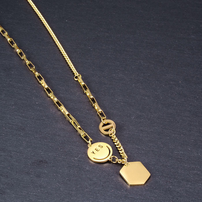 Collier pendentif décontracté en acier inoxydable plaqué or 18 carats avec lettre en vrac