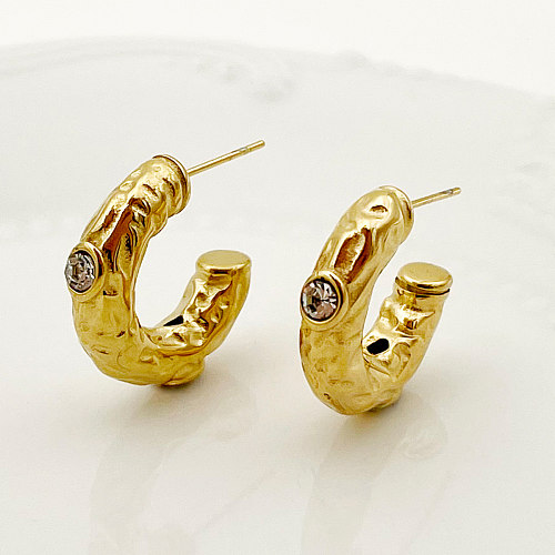 1 Pair Classical Simple Style C Shape Plating Inlay Stainless Steel  Zircon Gold Plated Ear Studs