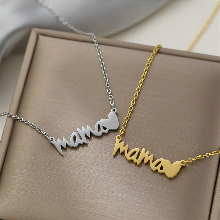 Lady MAMA Letter Heart Shape Stainless Steel Plating Necklace