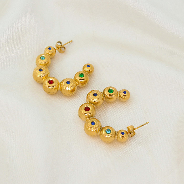 Hochwertige koreanische, anmutige Online-Influencer-Ohrringe mit runden Perlen, C-förmige Ohrringe, Farbe Zirkon, einfache Retro-Ohrringe mit originellem Design
