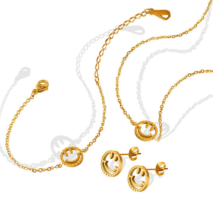 Ensemble de boucles d'oreilles et Bracelet en acier inoxydable pour femme, collier et clavicule Smiley à la mode