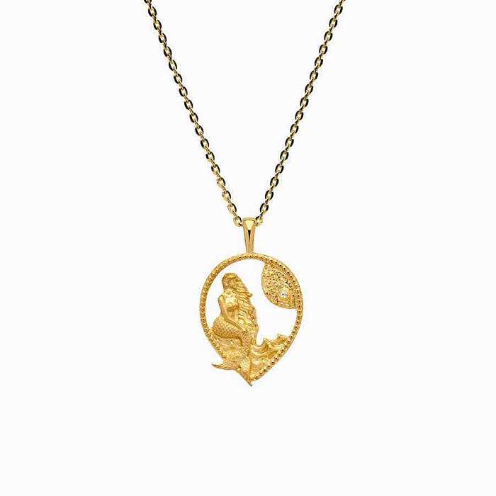 Casual Simple Style Commute Geometric Lion Mermaid Stainless Steel  Plating 18K Gold Plated Pendant Necklace