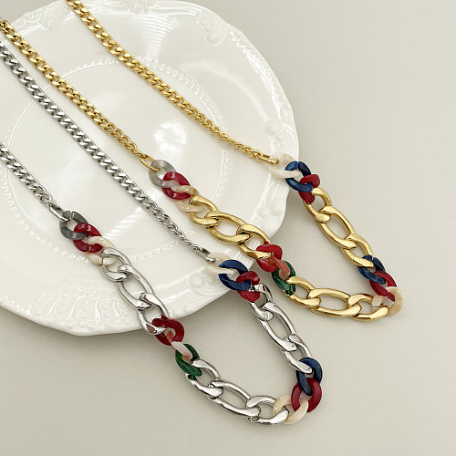 Lässige, farbenfrohe Hip-Hop-Halskette aus Edelstahl mit Aryl-Polierbeschichtung und vergoldeter Oberfläche